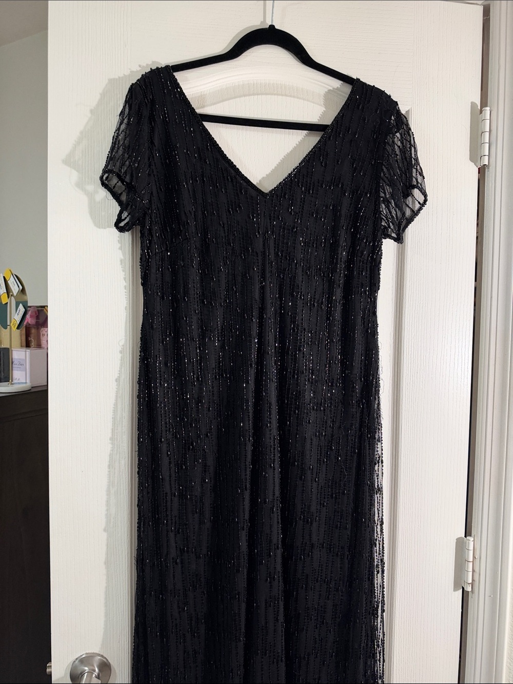 Pisarro Nights Black Beaded V-Neck Maxi Dress